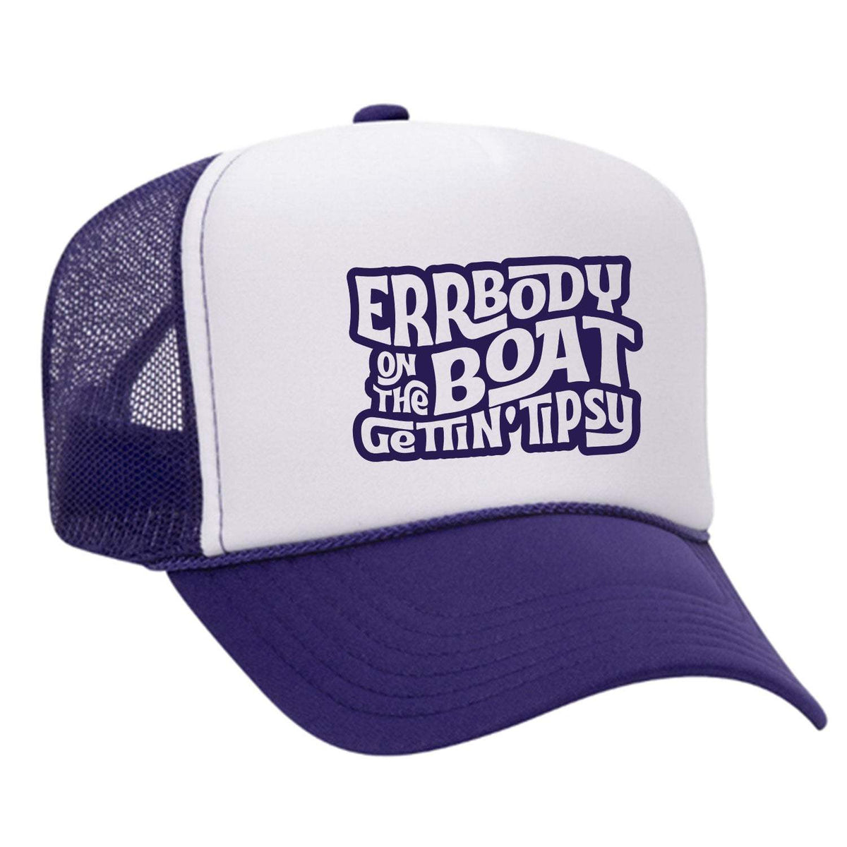 Errbody On The Boat Gettin' Tipsy Foam Trucker Hat - Purple / White