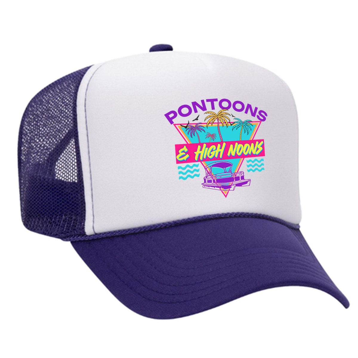 Pontoons and High Noons Foam Trucker Hat - Purple / White