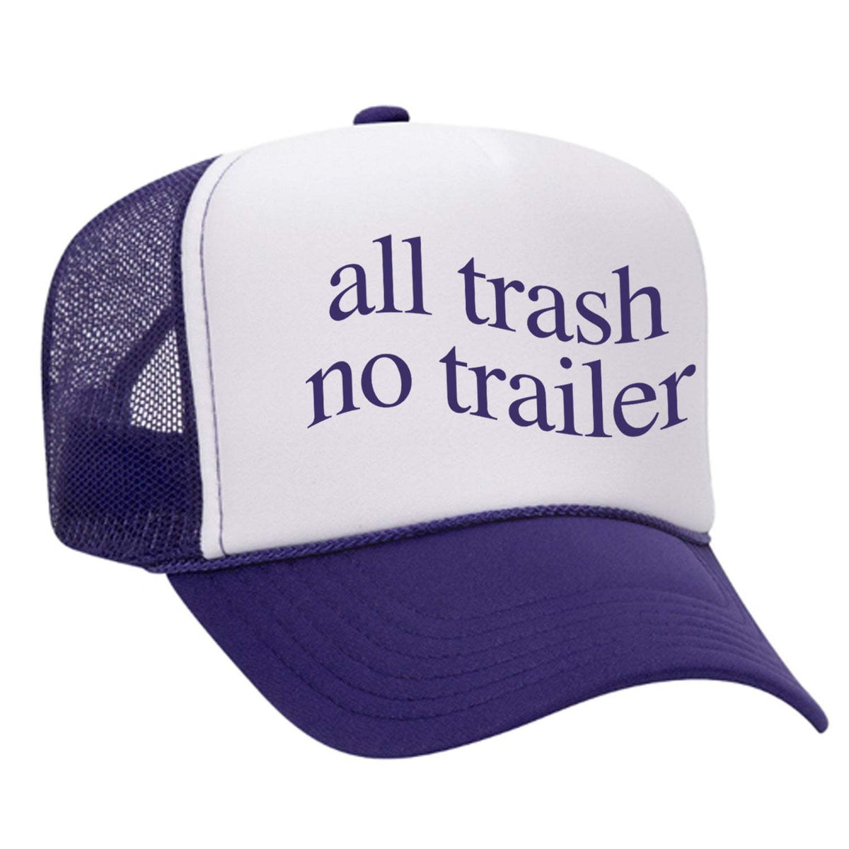All Trash No Trailer Foam Trucker Hat - Purple / White
