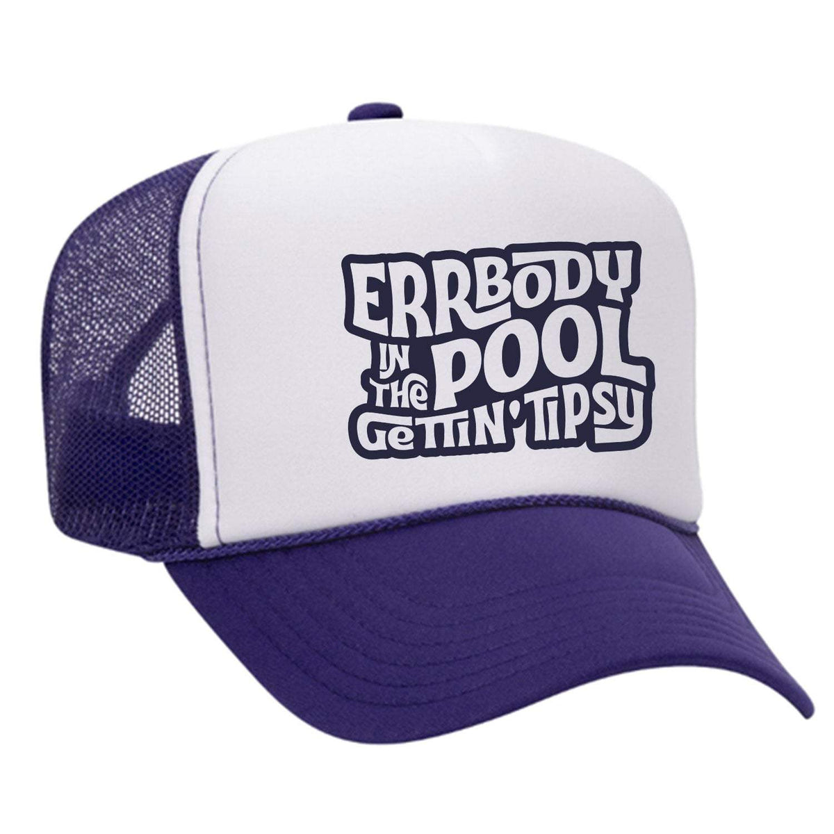 Errbody In The Pool Gettin' Tipsy Foam Trucker Hat - Purple / White