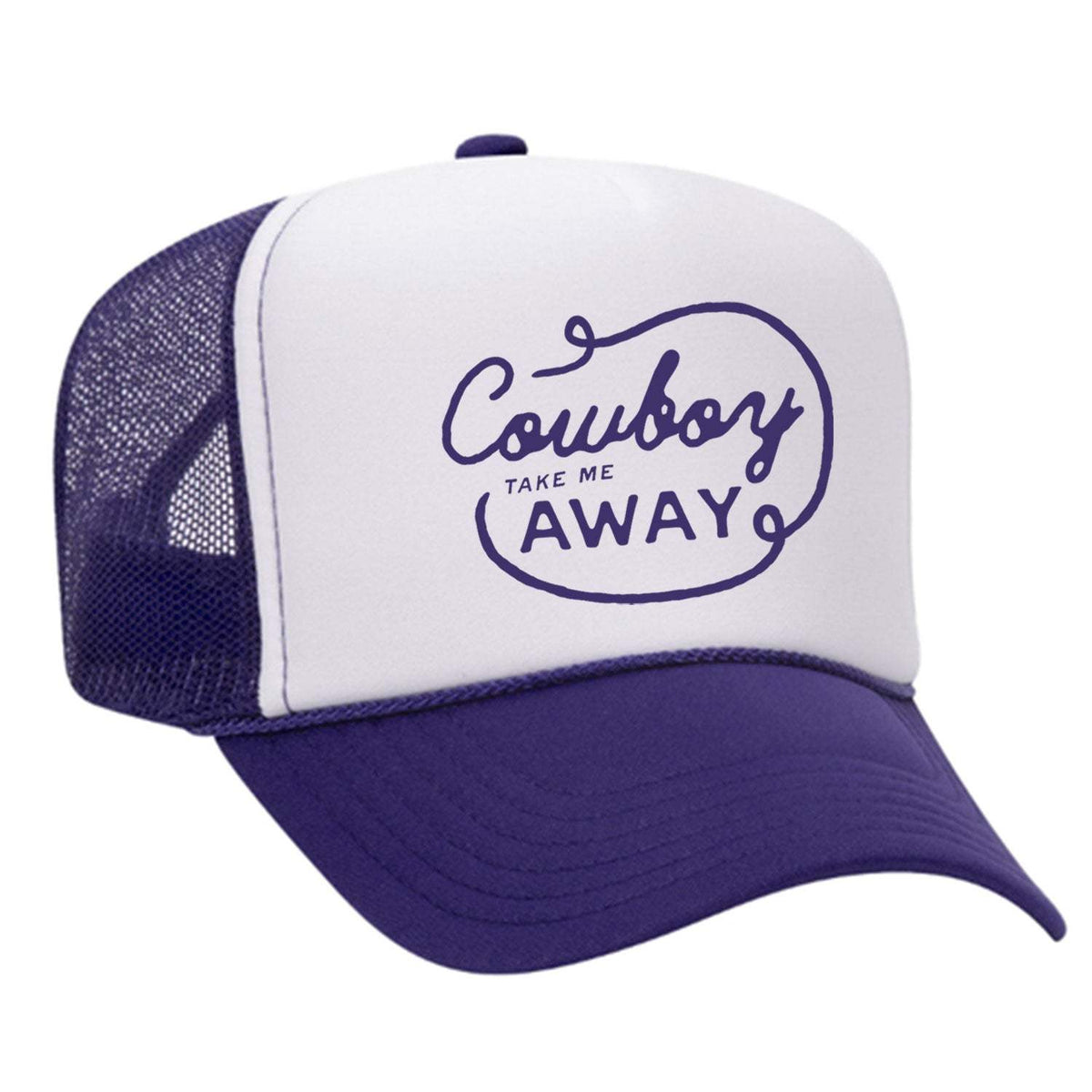 Cowboy Take Me Away Foam Trucker Hat - Purple / White
