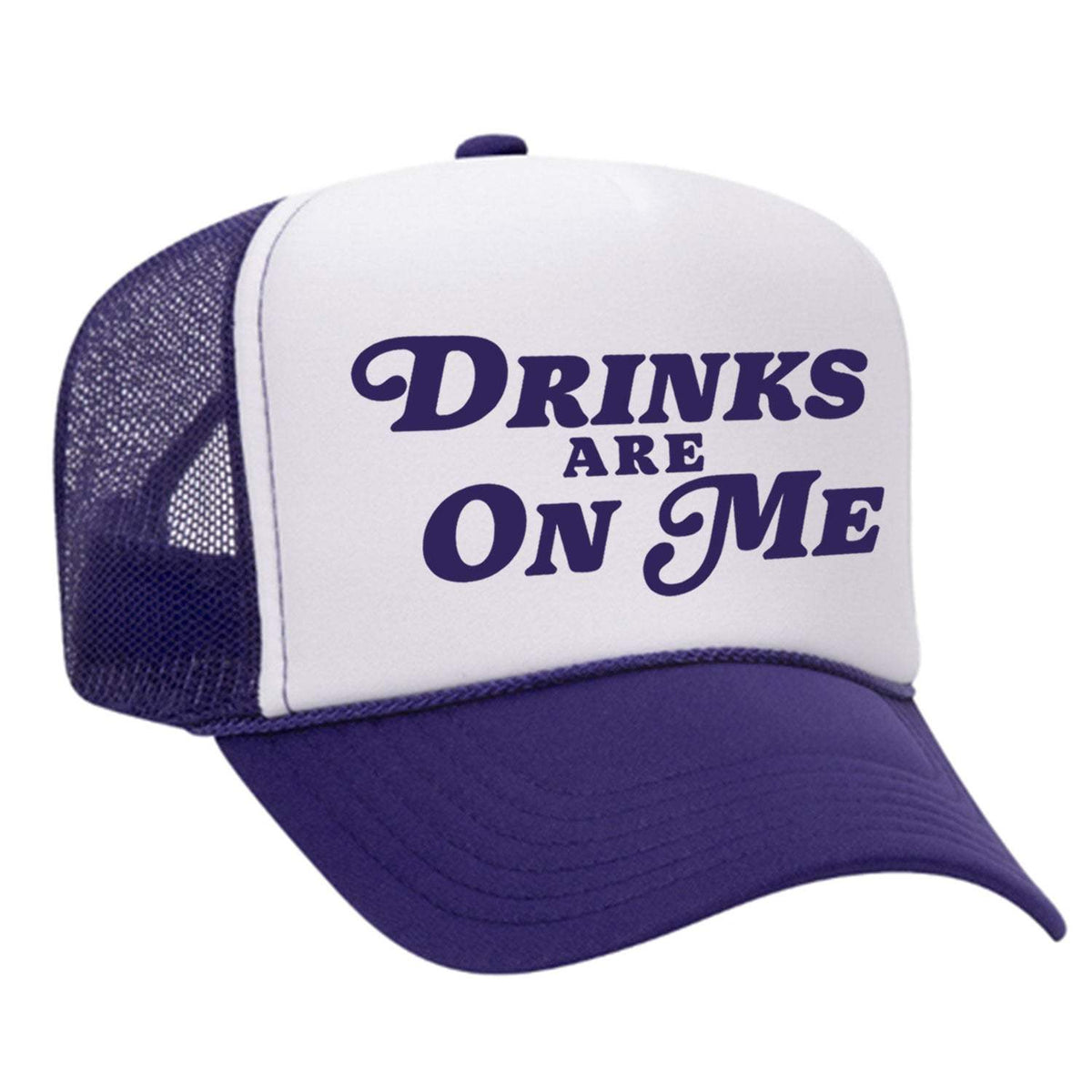 Drinks Are On Me Foam Trucker Hat - Purple / White