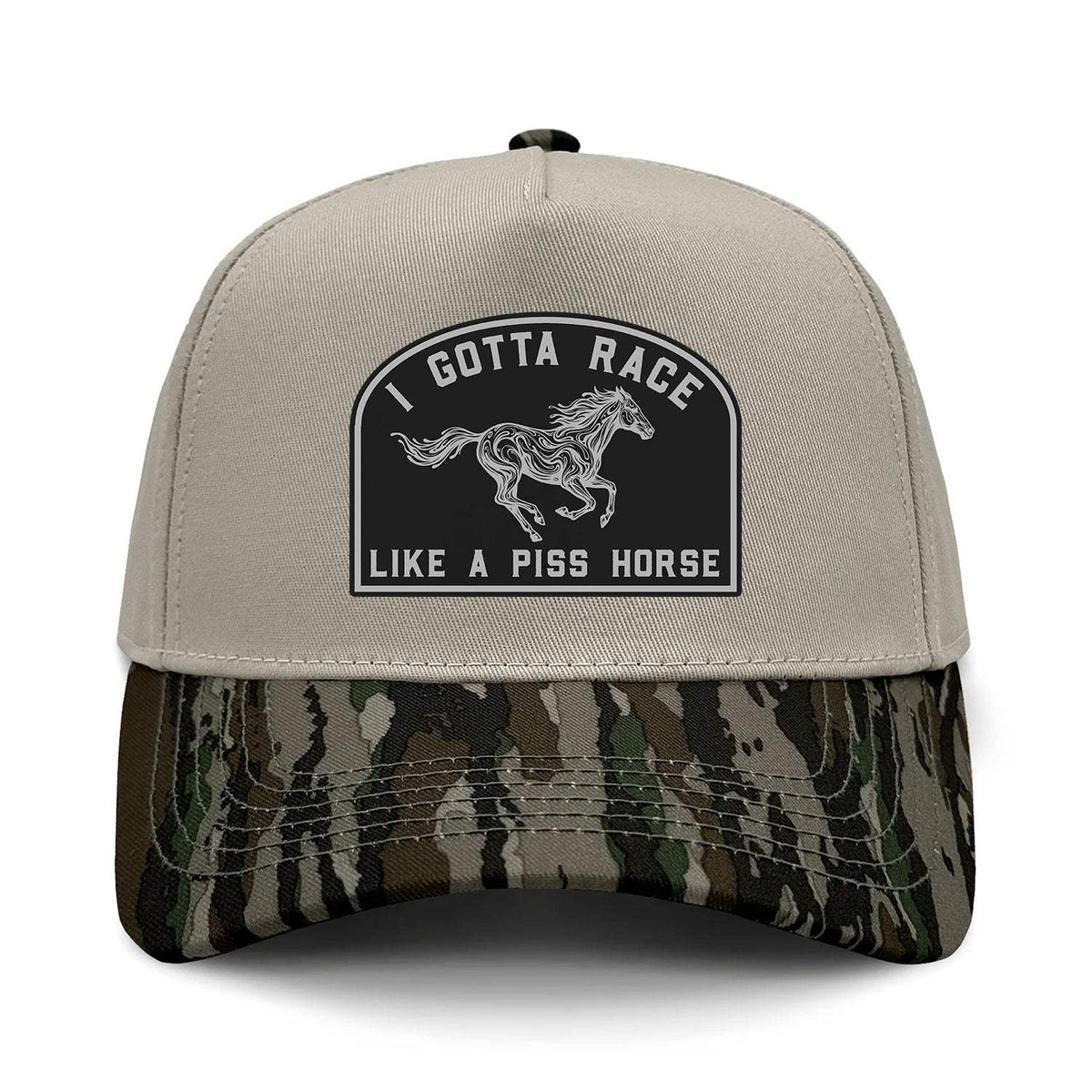 I Gotta Race Like A Piss Horse Hybrid Camo Hat - Realtree Camo