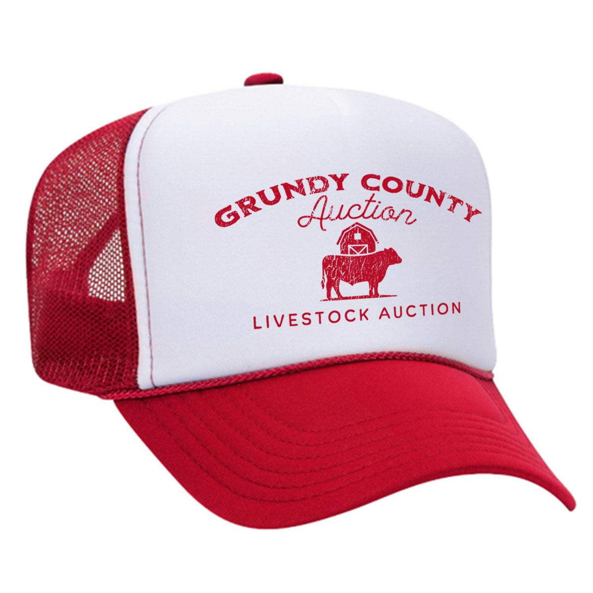Grundy County Auction Foam Trucker Hat - Red / White
