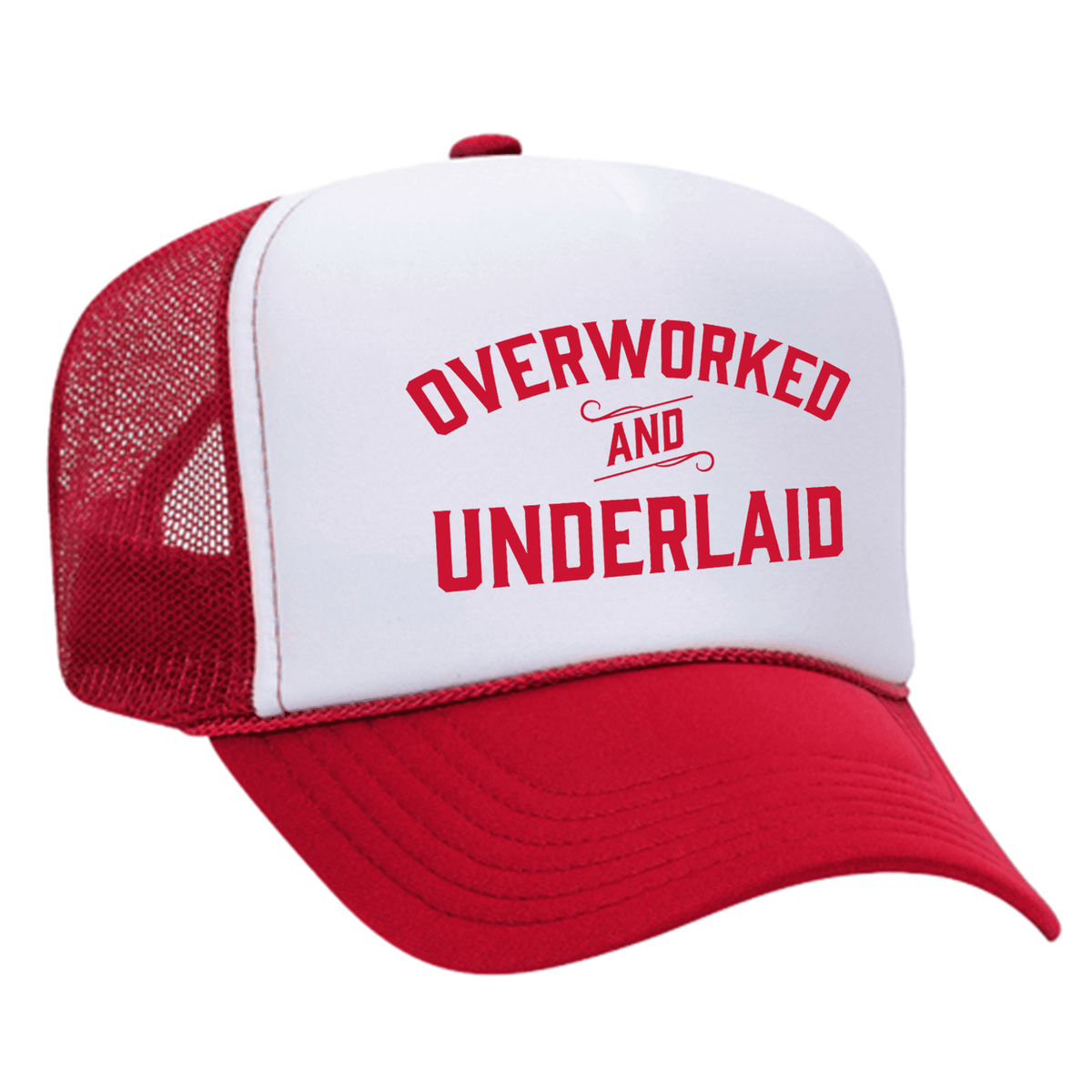 Overworked And Underlaid Foam Trucker Hat - Red / White