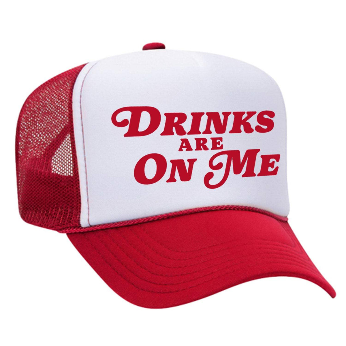 Drinks Are On Me Foam Trucker Hat - Red / White
