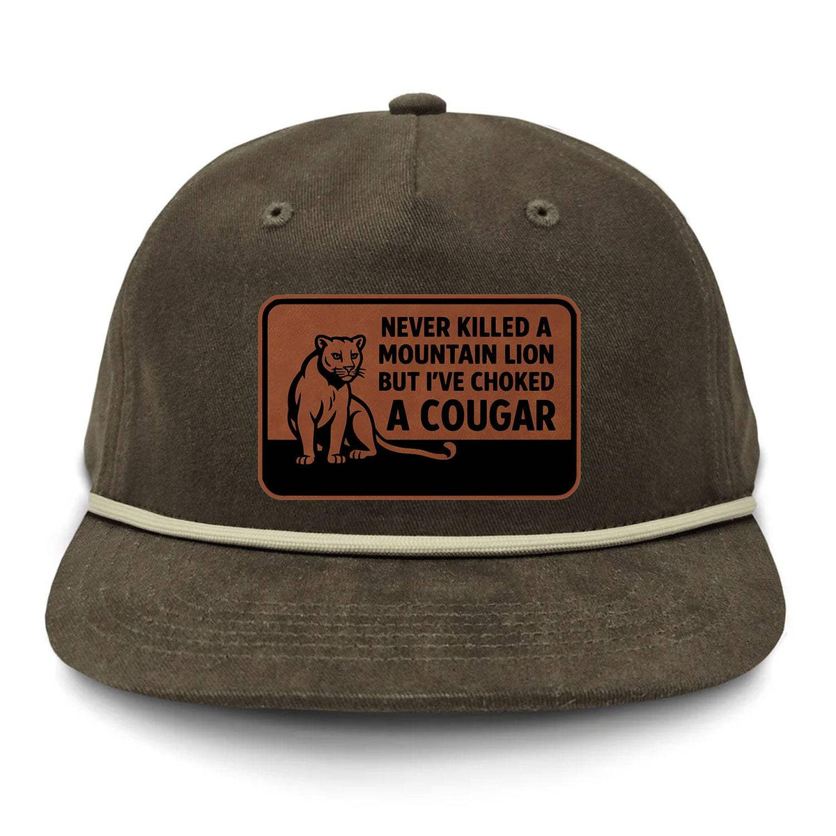 Choked A Cougar Flat Bill Rope Leather Patch Hat