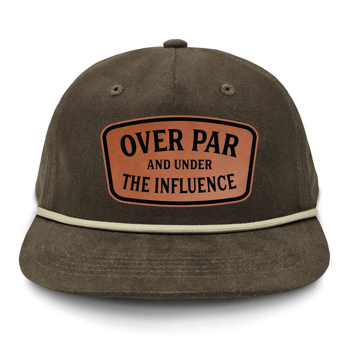 Over Par And Under The Influence Flat Bill Rope Leather Patch Hat