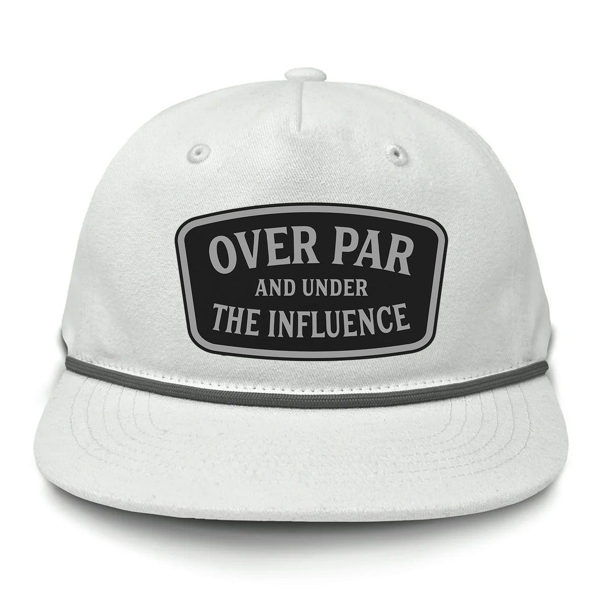 Over Par And Under The Influence Flat Bill Rope Leather Patch Hat