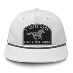 I Gotta Race Like A Piss Horse Flat Bill Rope Leather Patch Hat