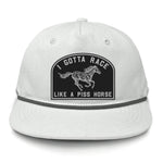 I Gotta Race Like A Piss Horse Flat Bill Rope Leather Patch Hat