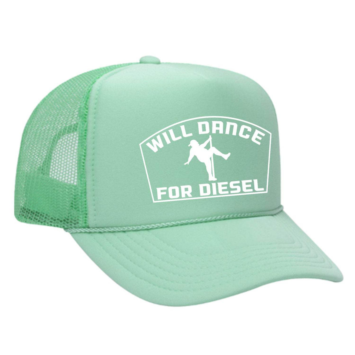Will Dance For Diesel Foam Trucker Hat - Seafoam