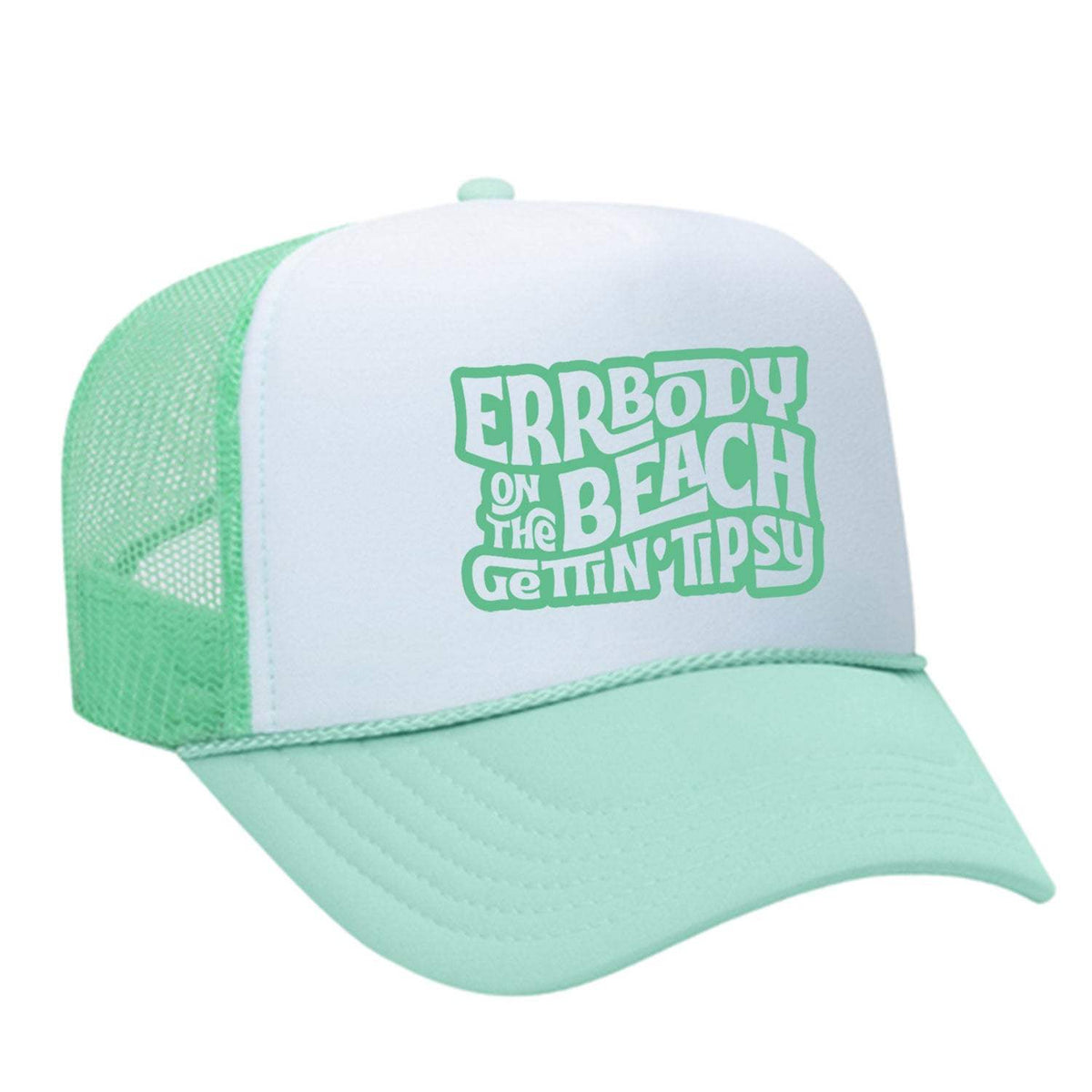 Errbody On The Beach Gettin' Tipsy Foam Trucker Hat - Seafoam / White