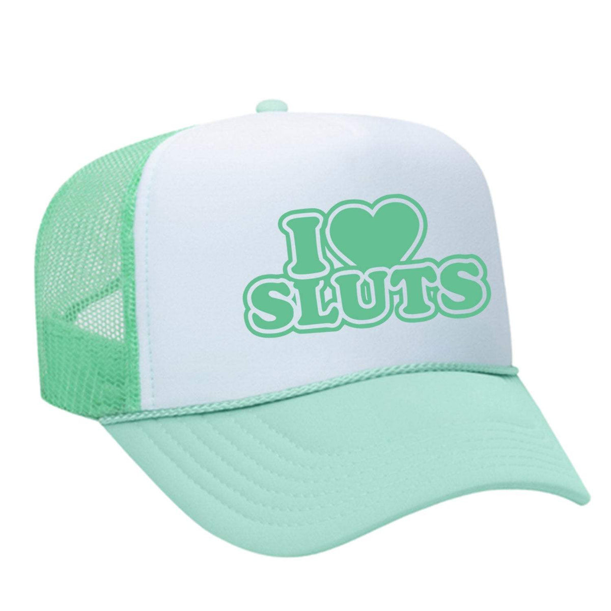 I Love Sluts Foam Trucker Hat - Seafoam / White