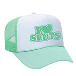 I Love Sluts Foam Trucker Hat - Seafoam / White