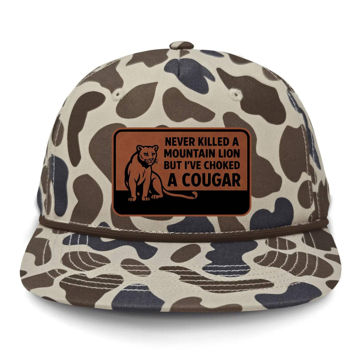 Choked A Cougar Flat Bill Rope Leather Patch Hat - Slough