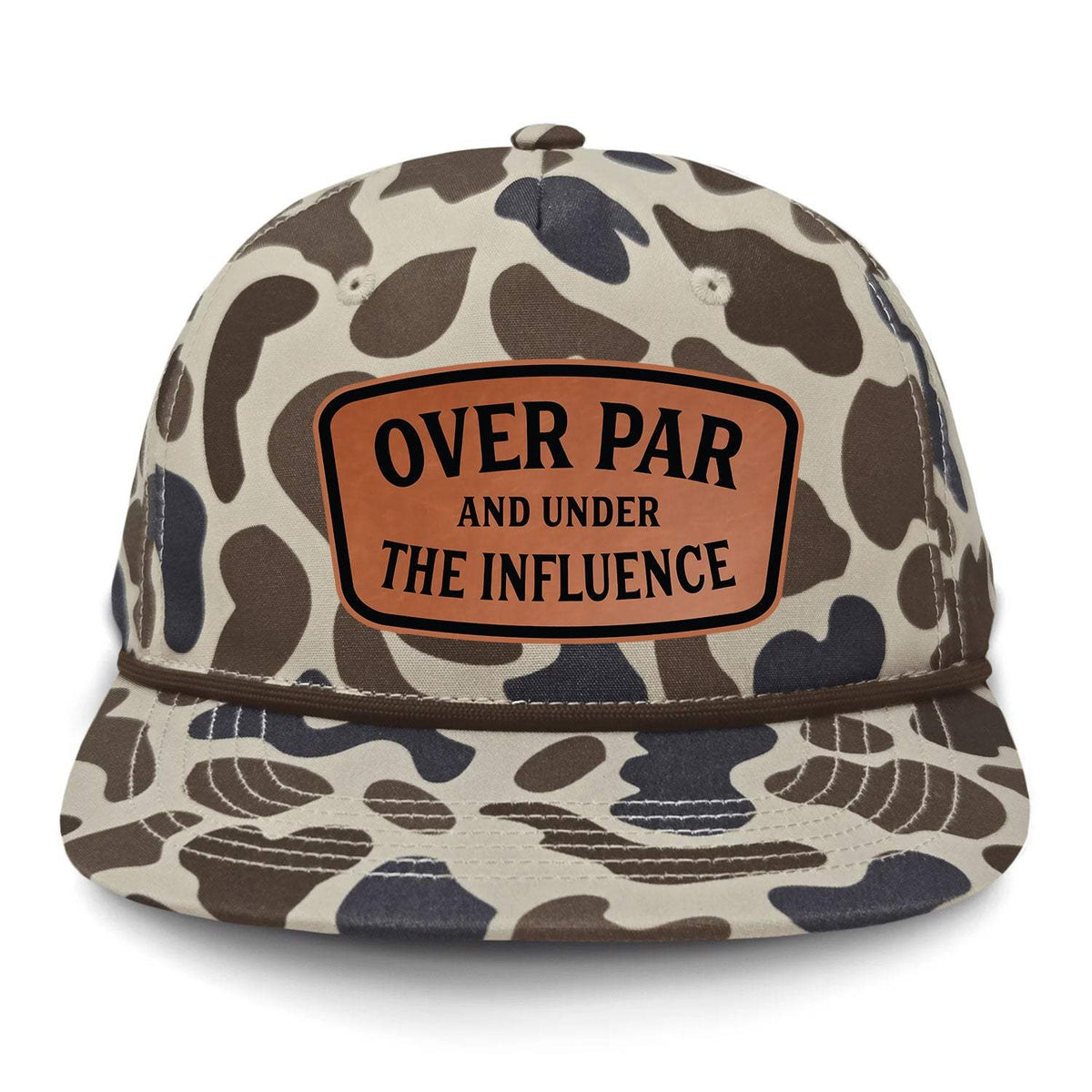 Over Par And Under The Influence Flat Bill Rope Leather Patch Hat - Slough