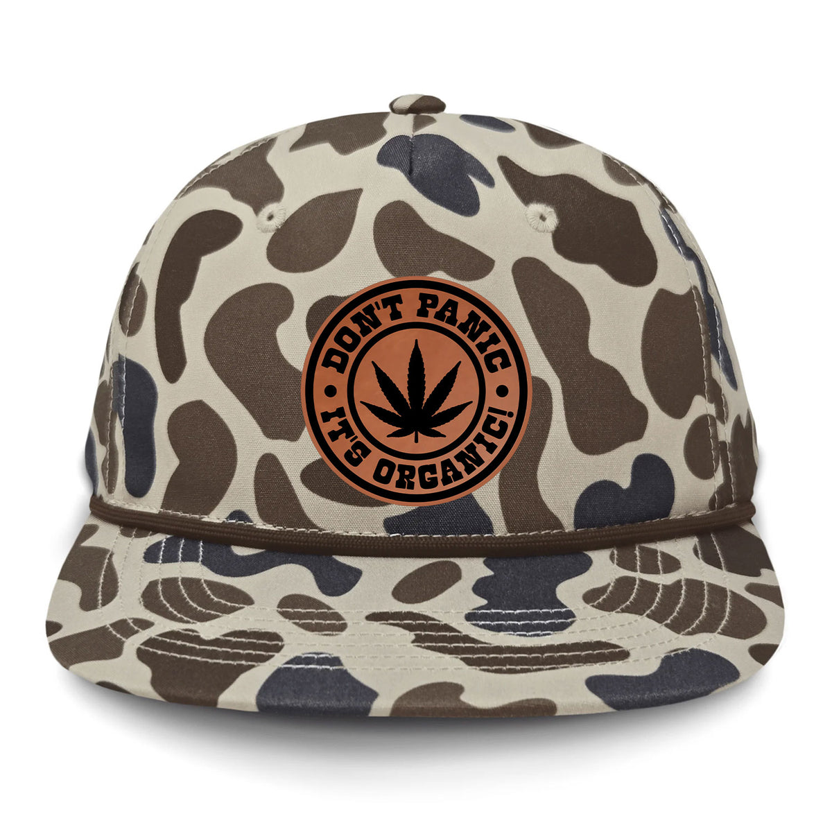 Don't Panic It's Organic Flat Bill Rope Leather Patch Hat