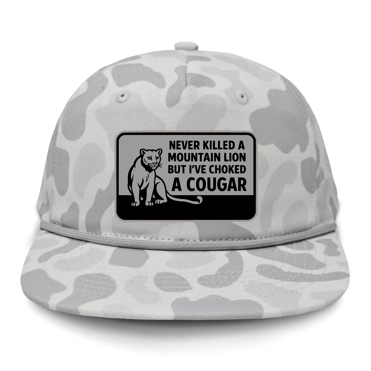 Choked A Cougar Flat Bill Rope Leather Patch Hat - Sneaux
