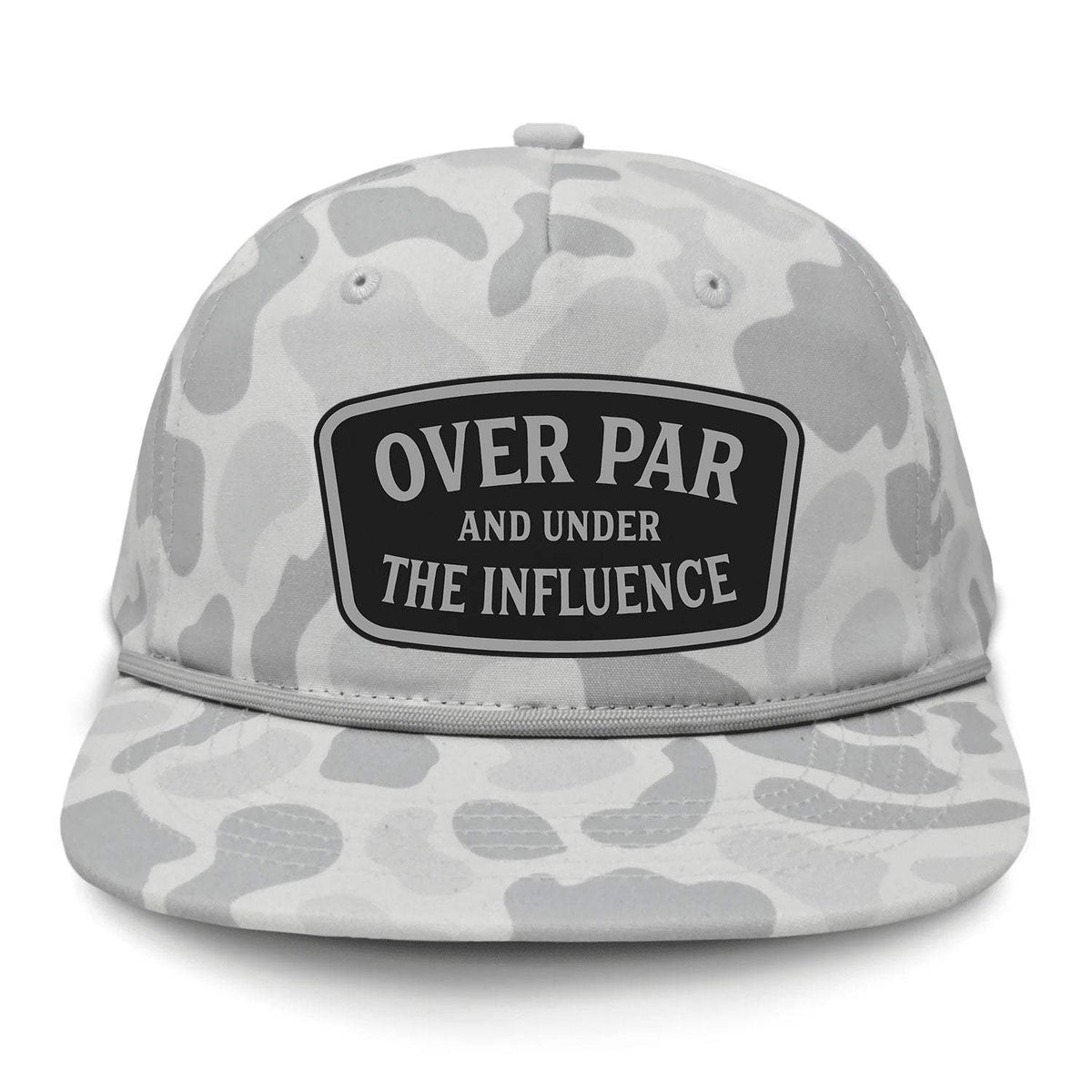 Over Par And Under The Influence Flat Bill Rope Leather Patch Hat - Sneaux