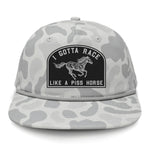 I Gotta Race Like A Piss Horse Flat Bill Rope Leather Patch Hat