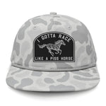I Gotta Race Like A Piss Horse Flat Bill Rope Leather Patch Hat - Sneaux