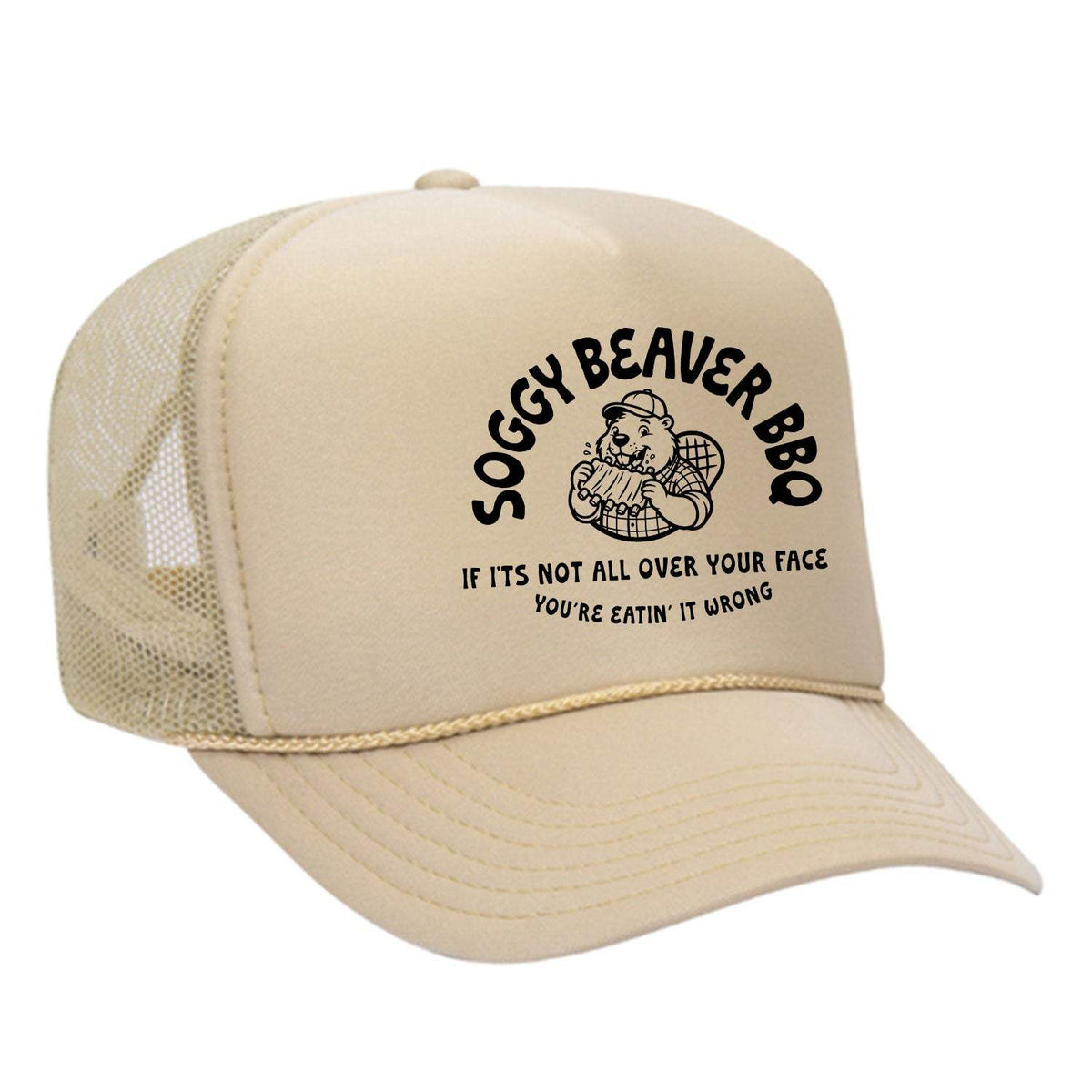 Soggy Beaver BBQ Foam Trucker Hat - Tan