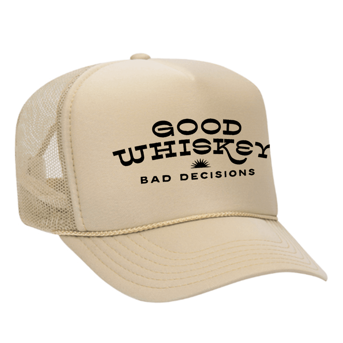 Good Whiskey Bad Decisions Foam Trucker Hat - Tan