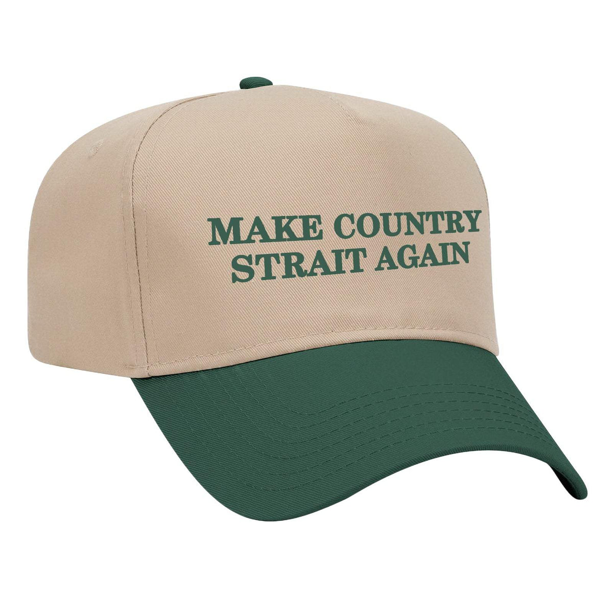 Make Country Strait Again Embroidered Mid-Profile Hat - Tan / Green