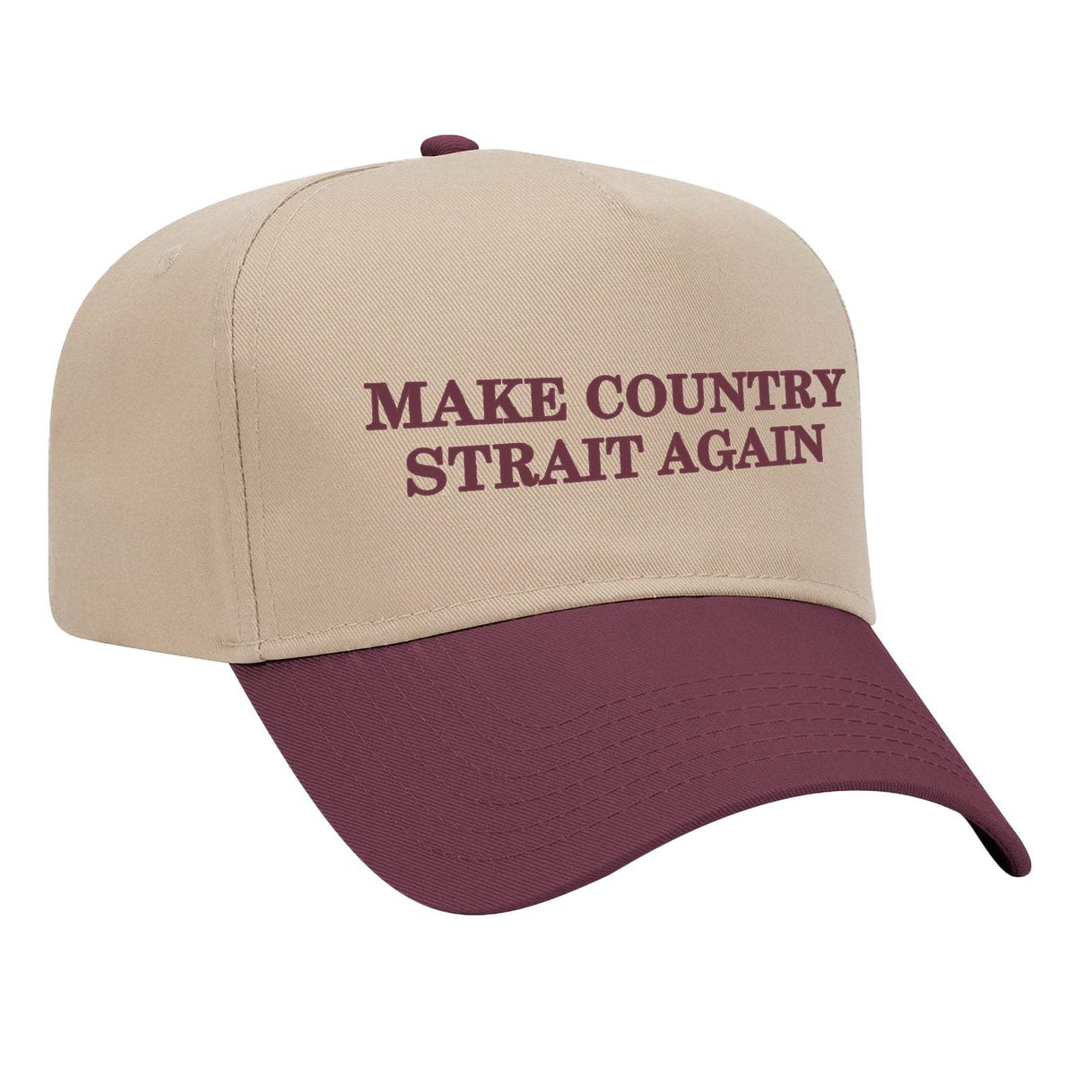 Make Country Strait Again Embroidered Mid-Profile Hat - Tan / Maroon