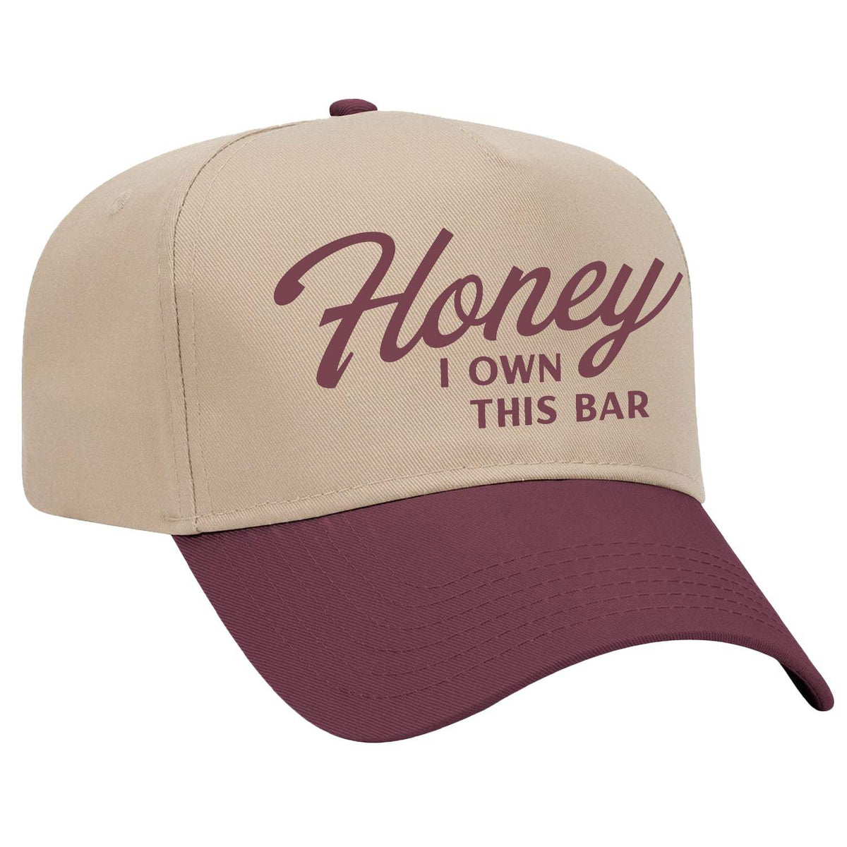 Honey I Own This Bar Embroidered Hat - Tan / Maroon