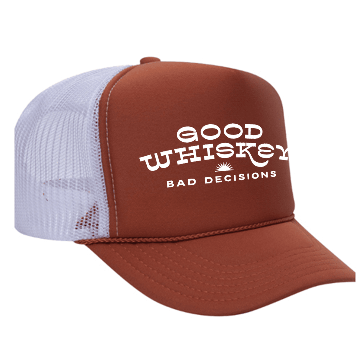 Good Whiskey Bad Decisions Foam Trucker Hat - Texas Orange