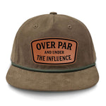 Over Par And Under The Influence Flat Bill Rope Leather Patch Hat - Tobacco