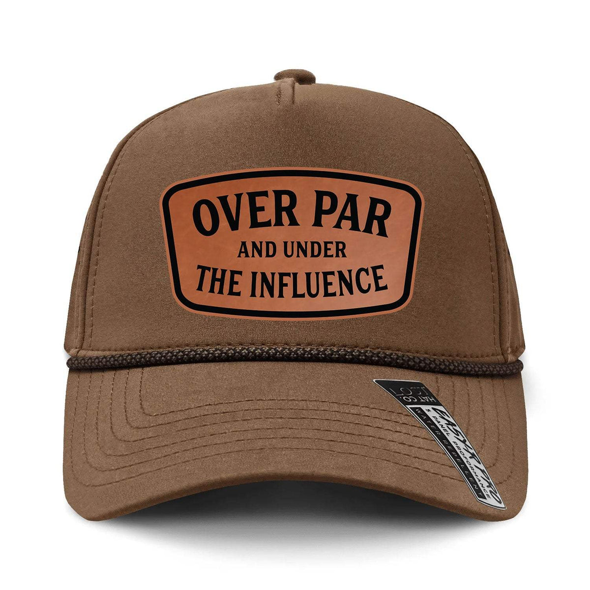 Over Par And Under The Influence Performance Leather Patch Hat - Tobacco