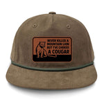 Choked A Cougar Flat Bill Rope Leather Patch Hat - Tobacco