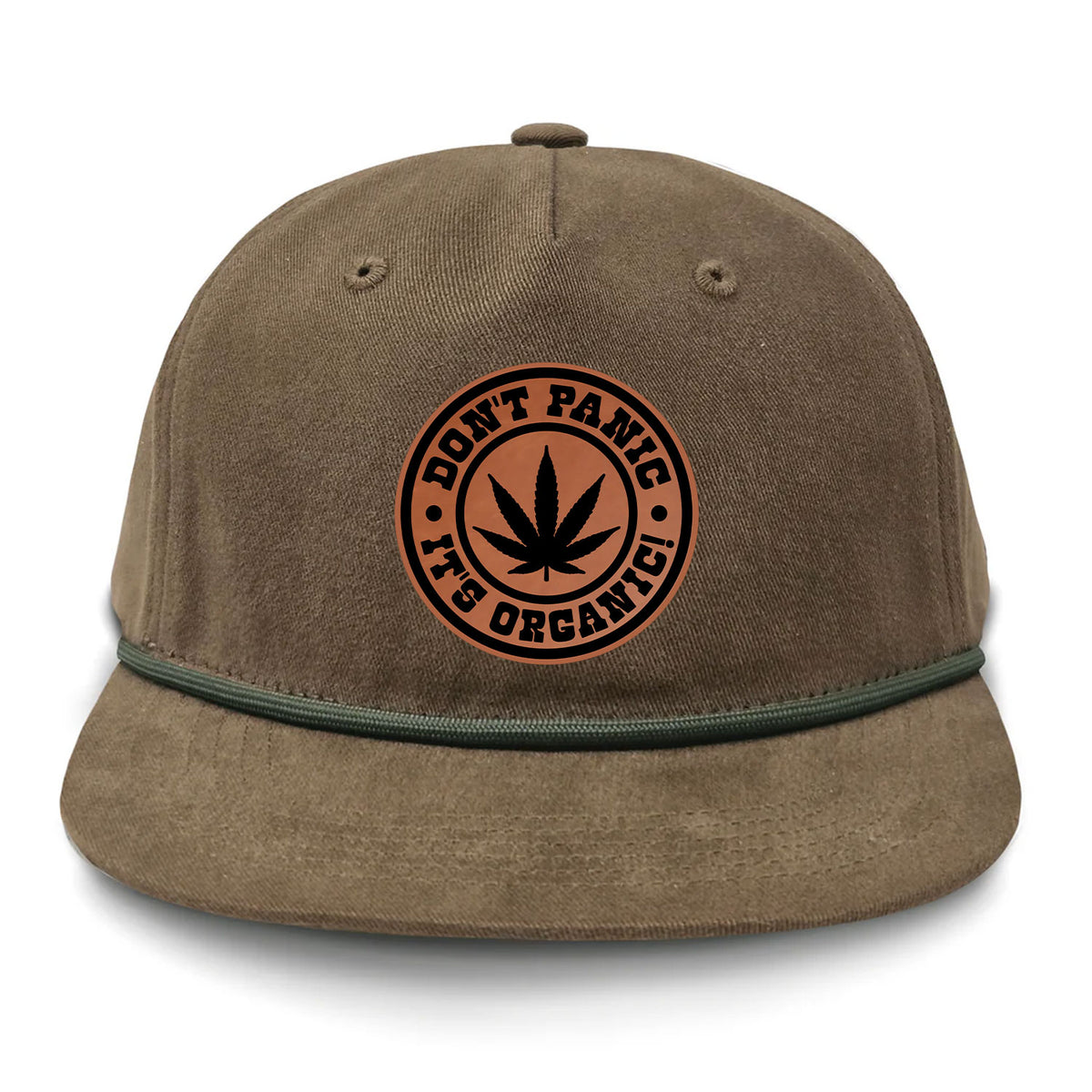 Don't Panic It's Organic Flat Bill Rope Leather Patch Hat