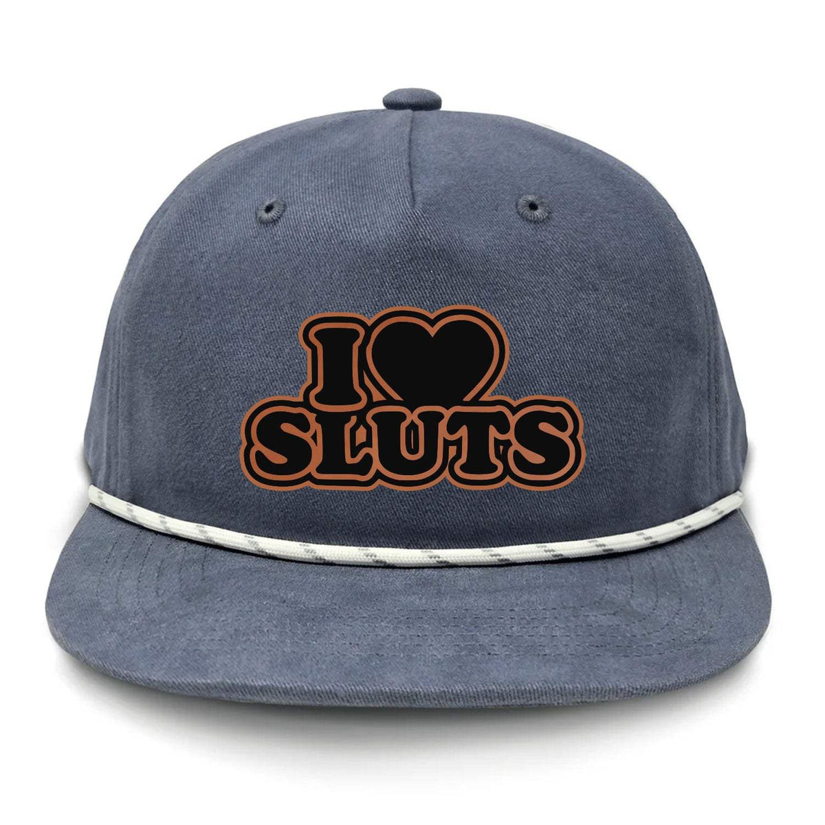 I Love Sluts Flat Bill Rope - Vintage / Navy