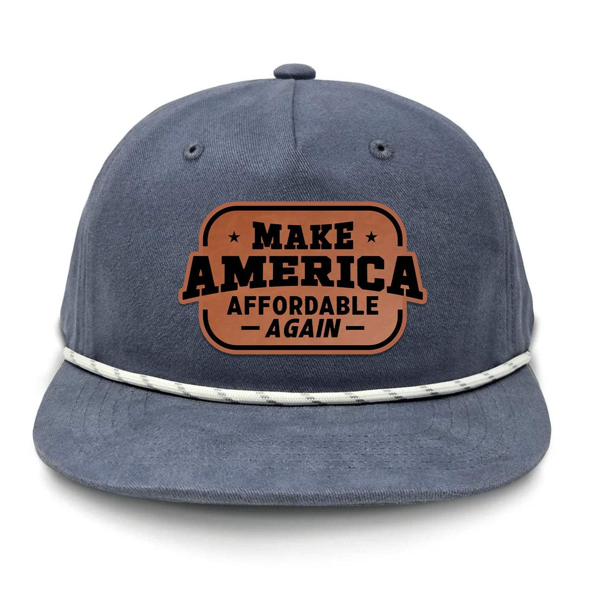 Make America Affordable Again Flat Bill Rope Leather Patch Hat - Vintage / Navy