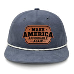 Make America Affordable Again Flat Bill Rope Leather Patch Hat - Vintage / Navy