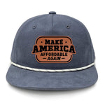 Make America Affordable Again Flat Bill Rope Leather Patch Hat - Vintage / Navy