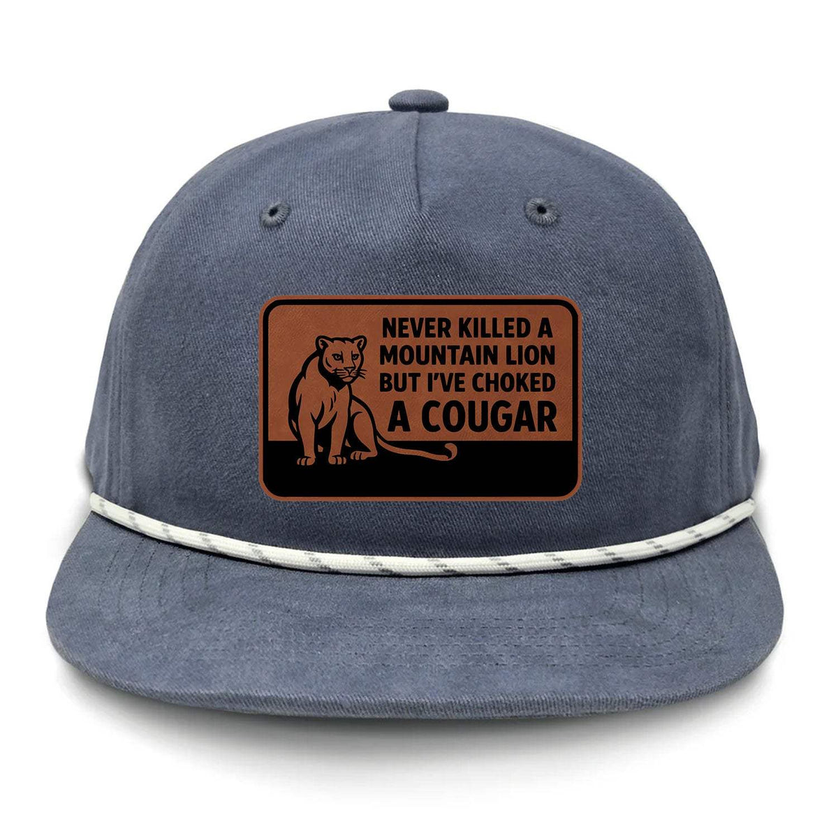 Choked A Cougar Flat Bill Rope Leather Patch Hat - Vintage / Navy