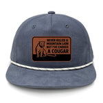 Choked A Cougar Flat Bill Rope Leather Patch Hat - Vintage / Navy