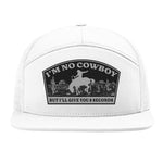 I'm No Cowboy 7 Panel Hat - White