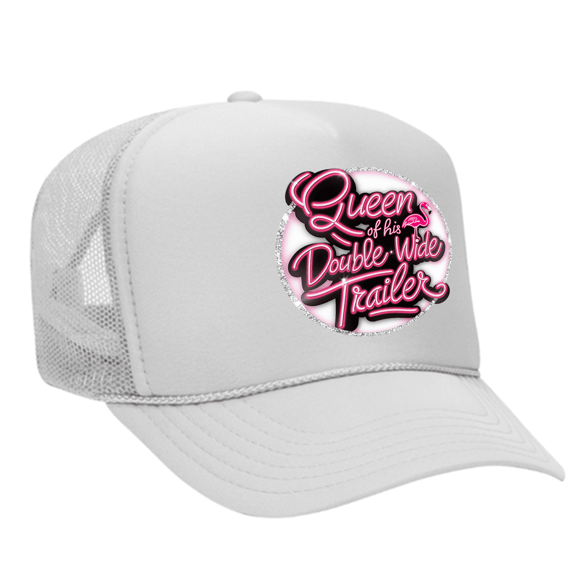 Queen Of His Double Wide Foam Trucker Hat - White