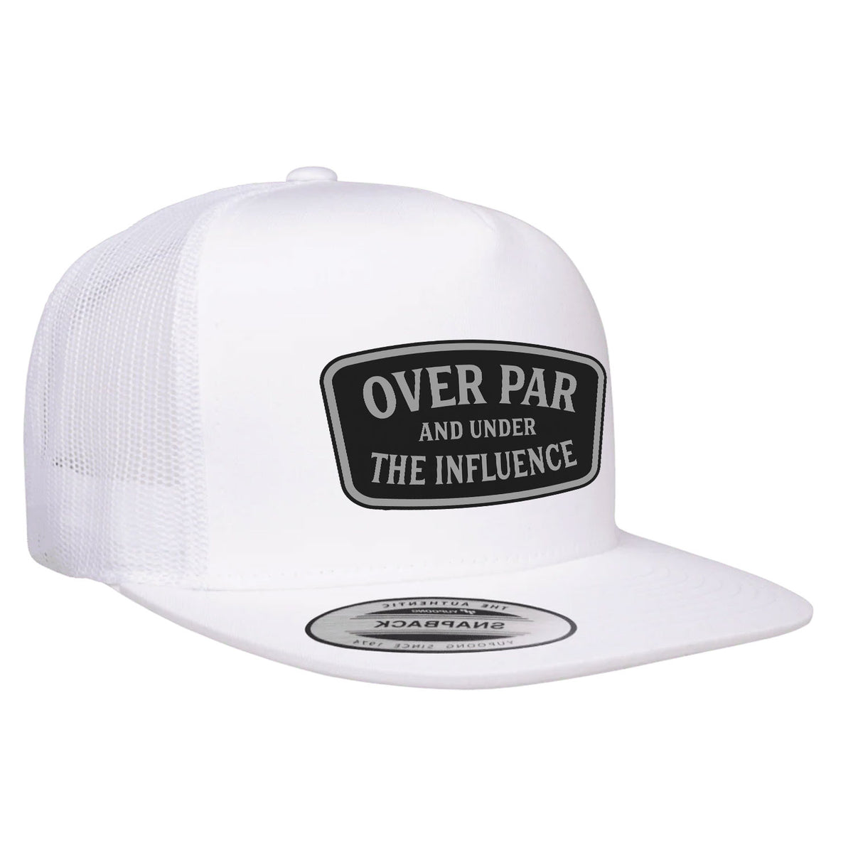 Over Par And Under The Influence Flat Bill Leather Patch Hat