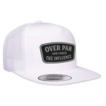 Over Par And Under The Influence Flat Bill Leather Patch Hat - White