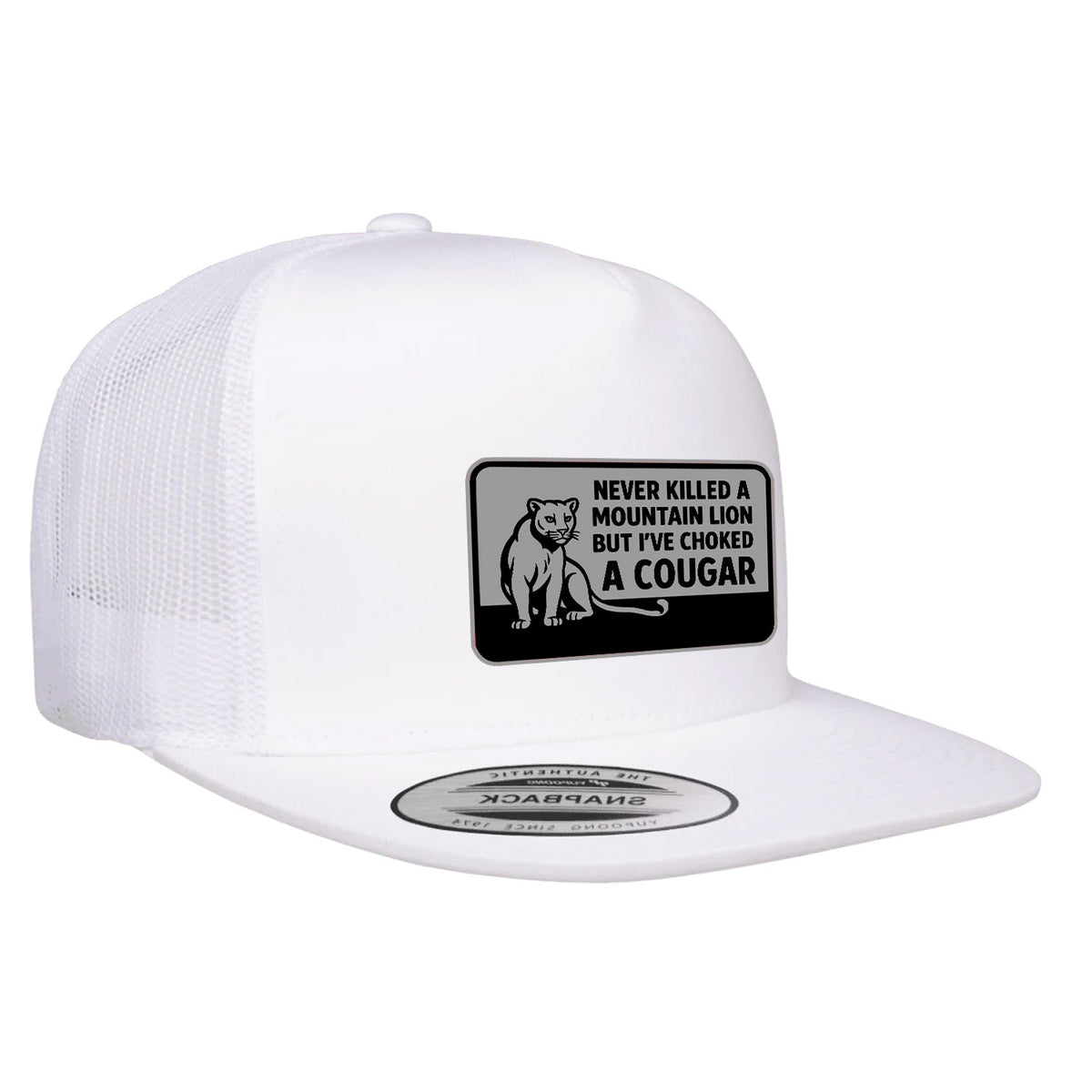 Choked A Cougar Flat Bill Leather Patch Hat