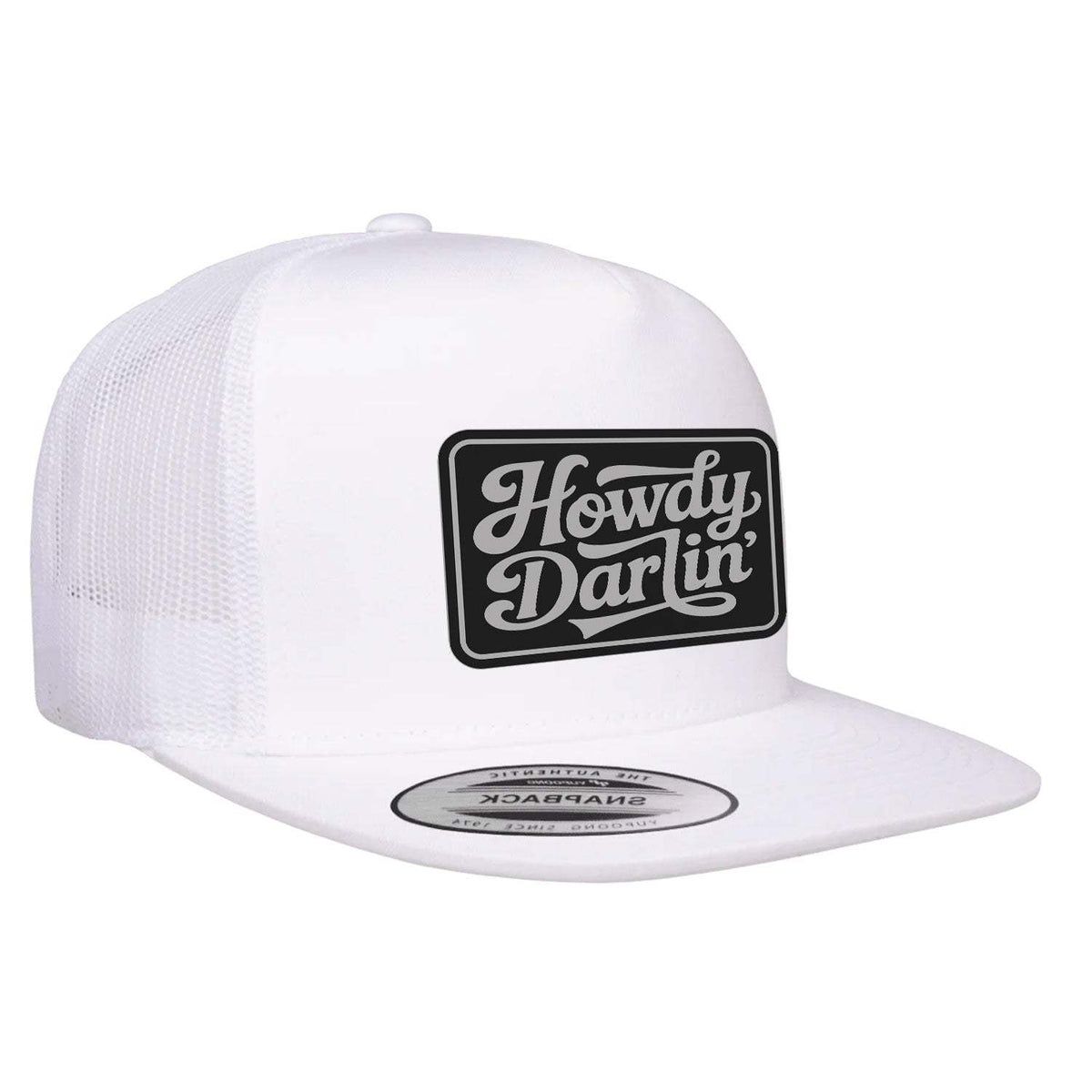 Howdy Darlin Flat Bill Leather Patch Hat - White
