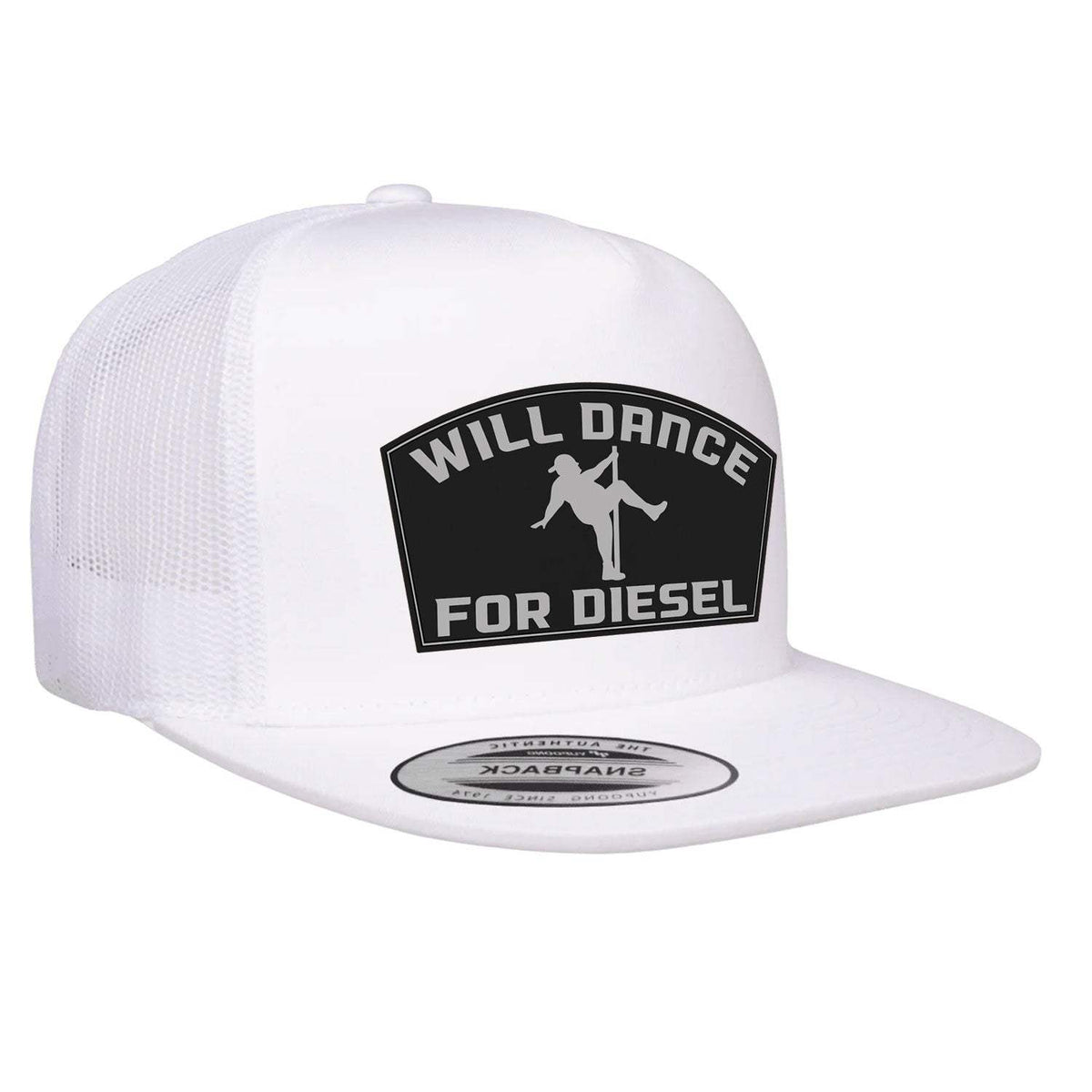 Will Dance For Diesel Flat Bill Hat - White