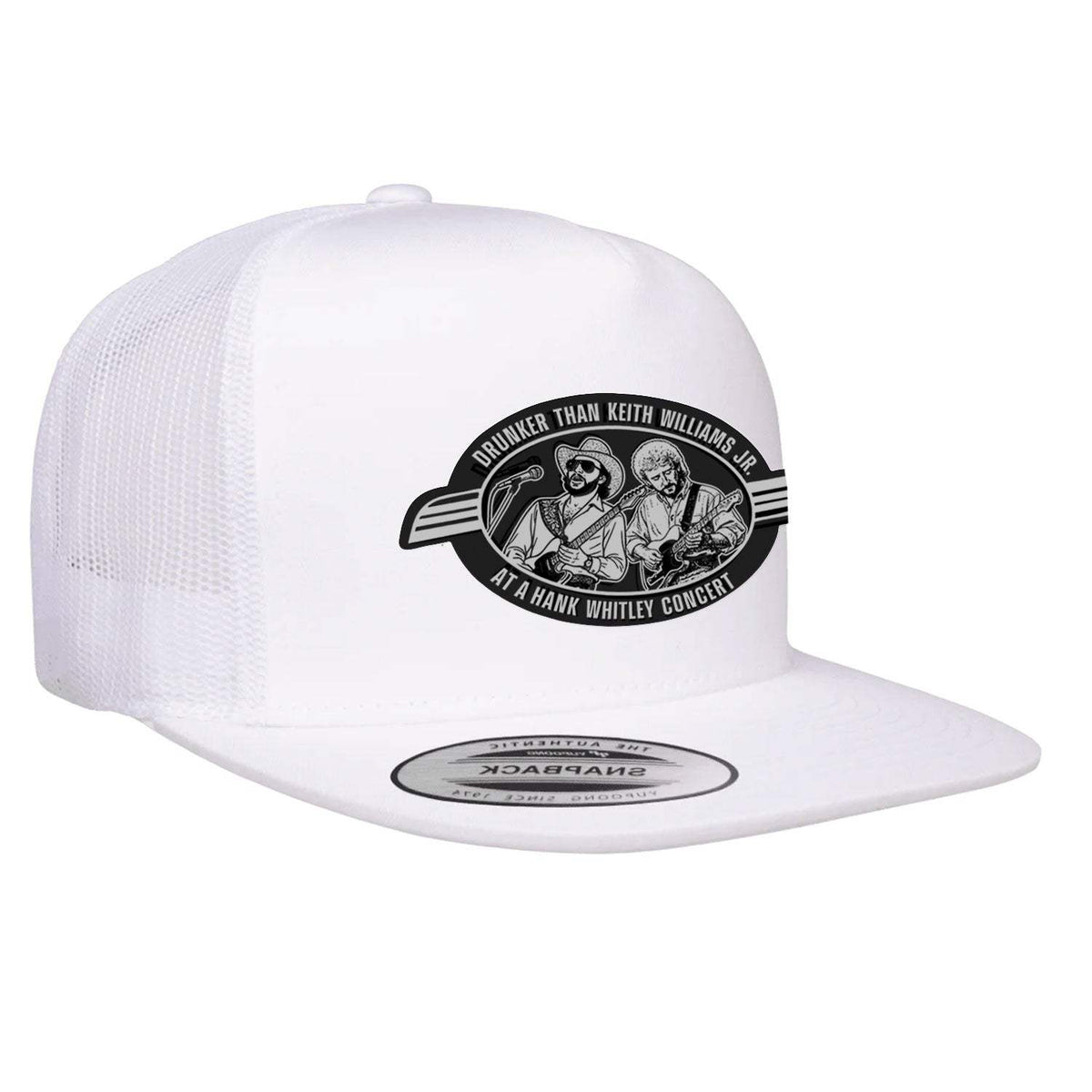 Hank Whitley Flat Bill Trucker Hat - White